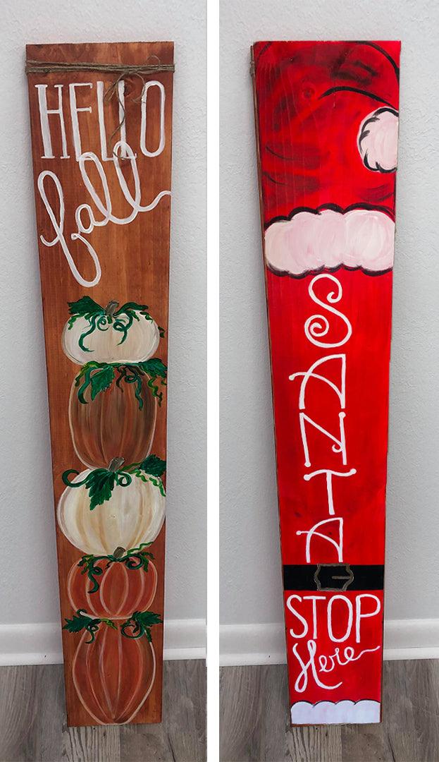 Fall/Santa Double Sided Porch Leaner - Brush Tips Art Studio