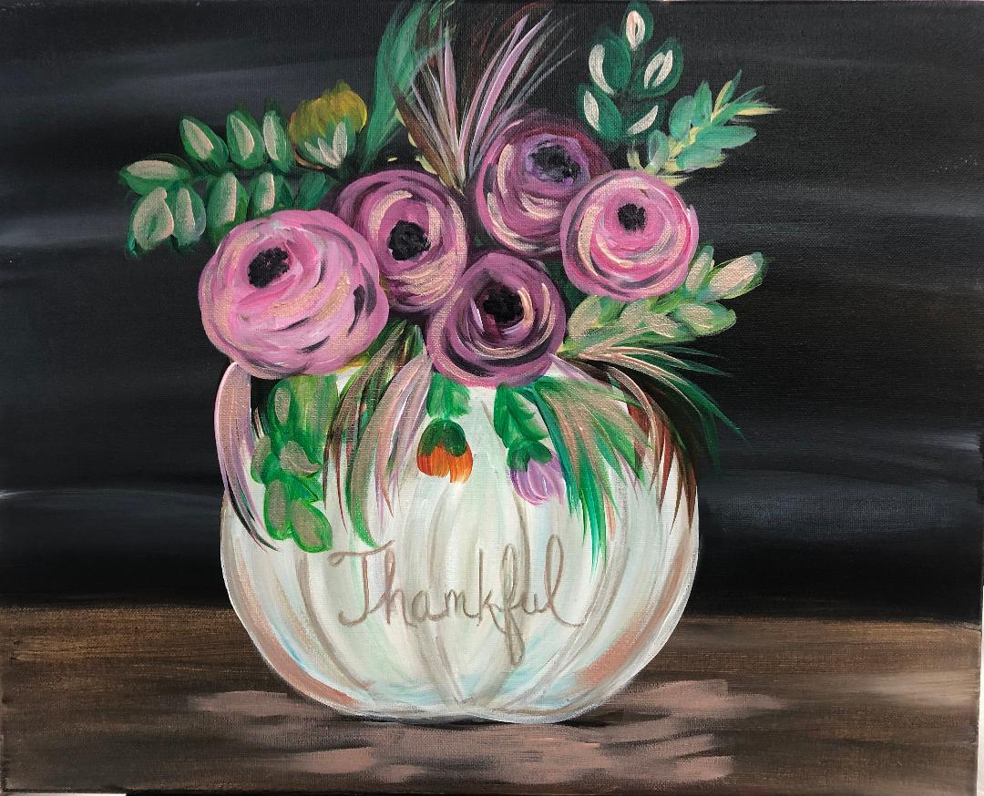Fall Pumpkin With Flowers - Brush Tips Art Studio
